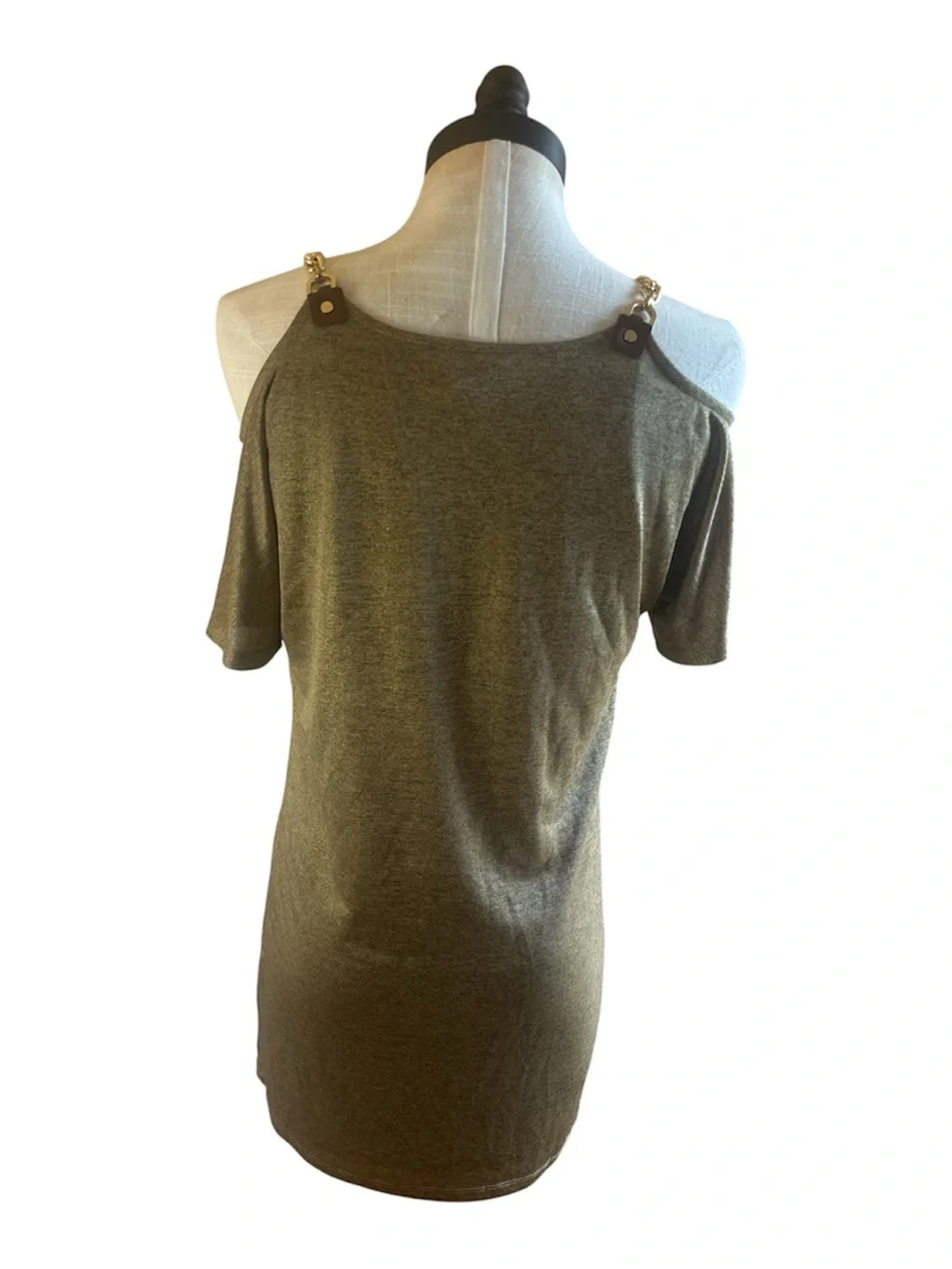 Michael Kors Olive Green Cold-Shoulder Tunic with Gold Hardware